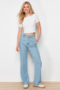 Blue 100% Tencel™ Pocket Detailed High Waist Wide Leg Jeans Twoss24je00201