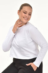 Long Sleeve Basic Crop Tshirt-white Ts2117