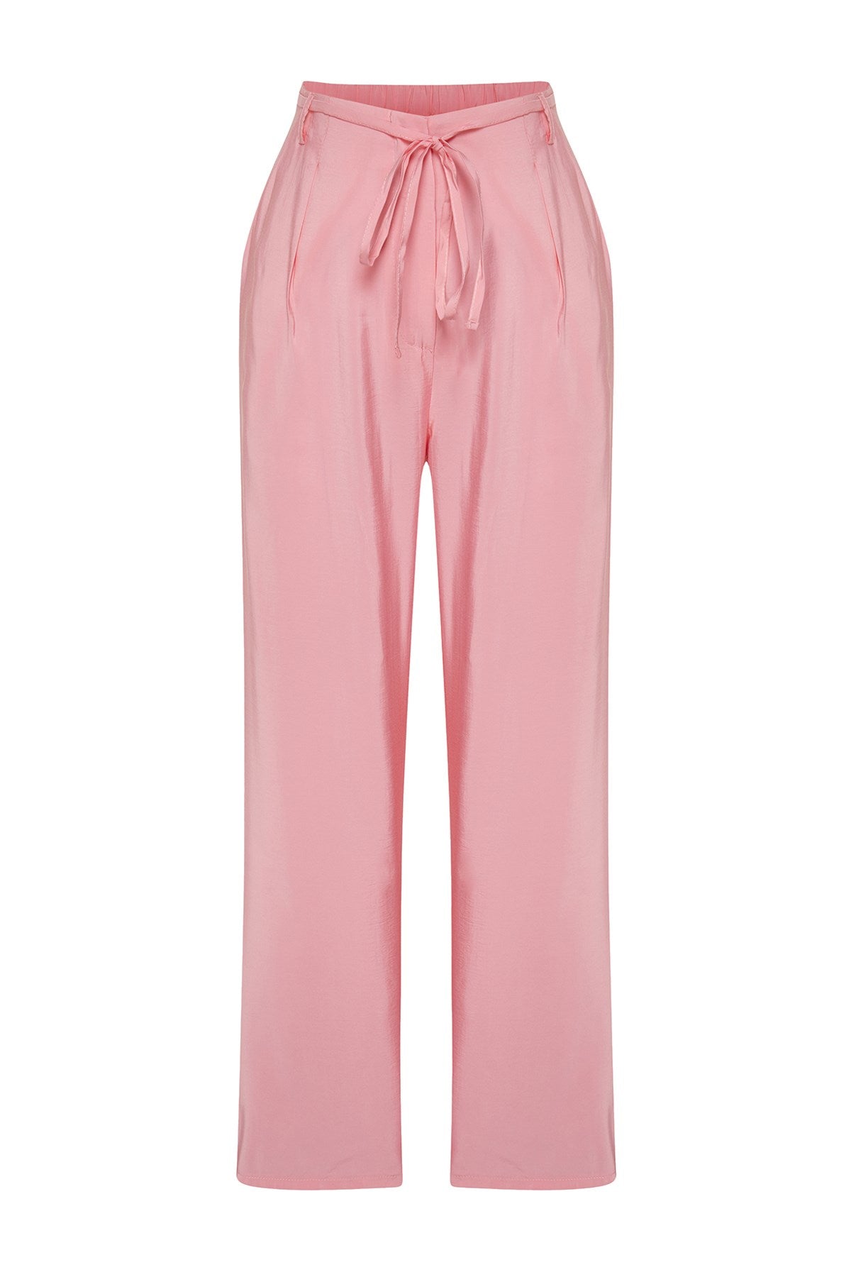 Pink Modal Content Thin Belt Pleated Wide Cut Wide Leg Woven Pants Twoss24pl00121