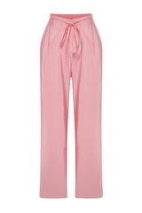 Pink Modal Content Thin Belt Pleated Wide Cut Wide Leg Woven Pants Twoss24pl00121