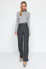 Anthracite Straight/straight Cut Woven Belt Detailed Pants Twoaw24pl00236