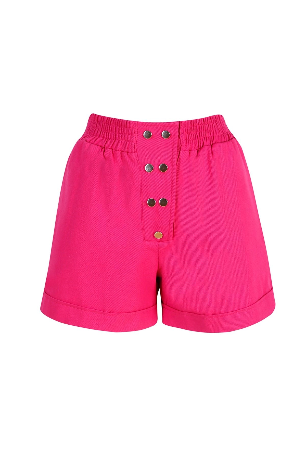 Women's Green Staple Detailed Waist Part Elastic Shorts Lg-oz263-srt