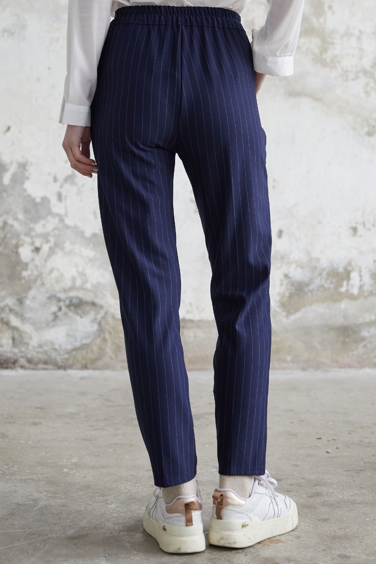 Line Pattern Elastic Trousers - Navy Ms00mb100022-1