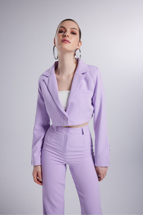 Wadded Crop Pattern Long Sleeve Blazer Panky Jacket Lilac Hlpankyjacket