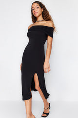 Black Body Sitting Knitted Elegant Evening Dress Tprss24el00113