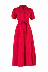 Fuchsia Wide Cut Shirt Collar Maxi Woven Dress Twoss24el00861