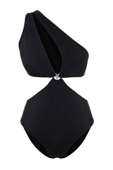 Black One Shoulder Accessorized Regular Swimsuit Tbess24my00008