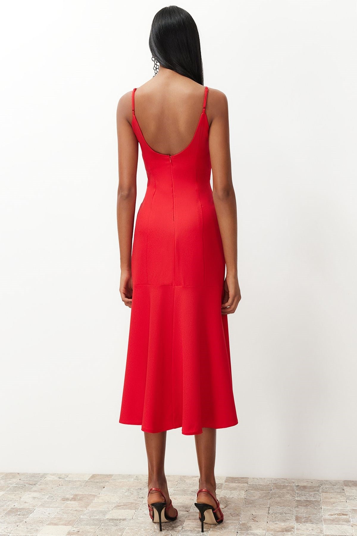 Red Body-fitting Strappy Woven Dress Tprss24el00157