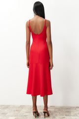 Red Body-fitting Strappy Woven Dress Tprss24el00157