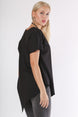 Black V Neck Short Sleeve Asymmetric Knitted Blouse M10010200bl93392