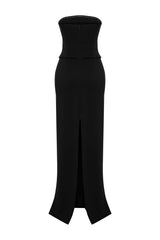 Black Corset Detailed Woven Long Evening Dress Tprss24ae00148