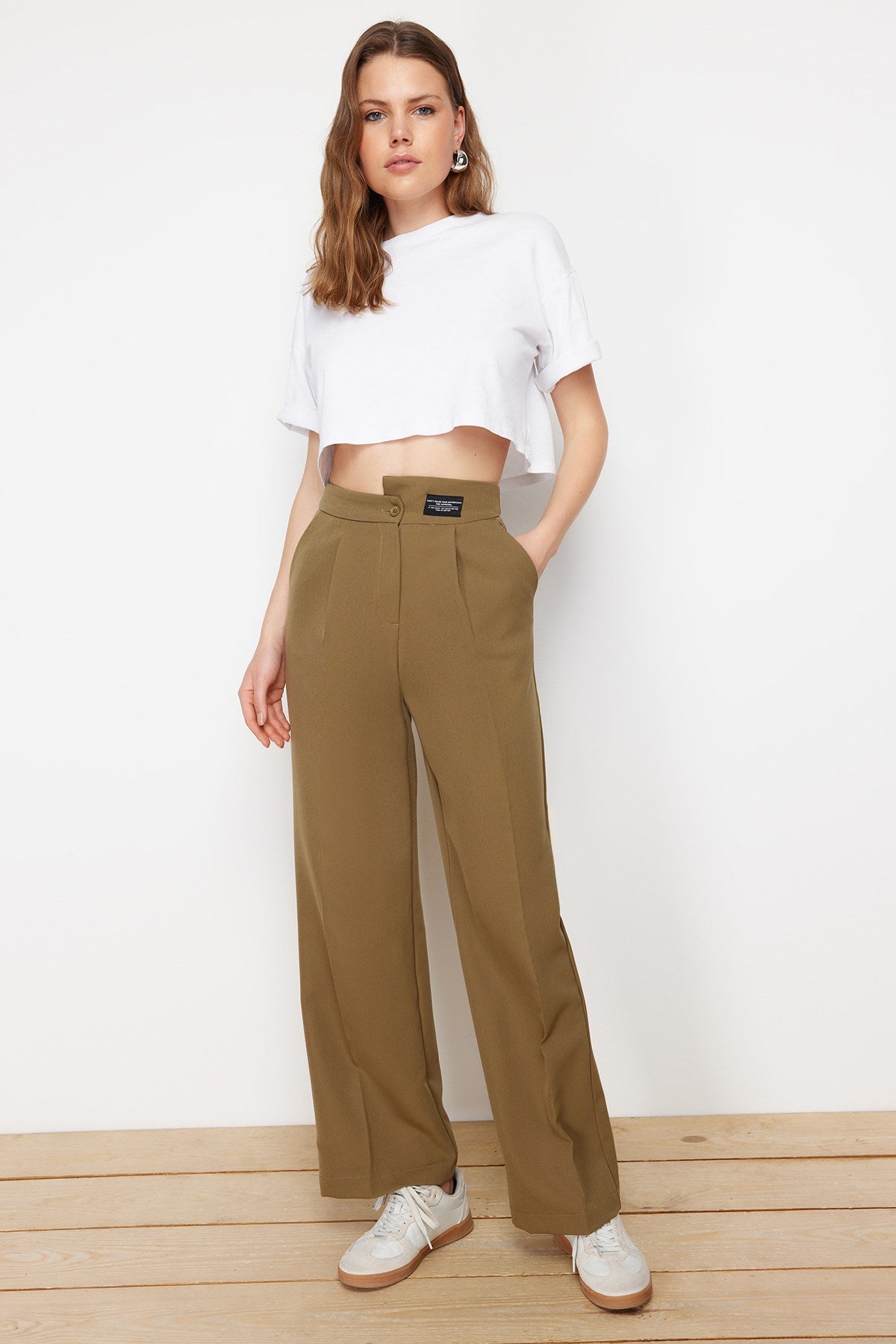 Black Wide Leg/wide Leg Label Detailed Woven Pants Twoss24pl00082