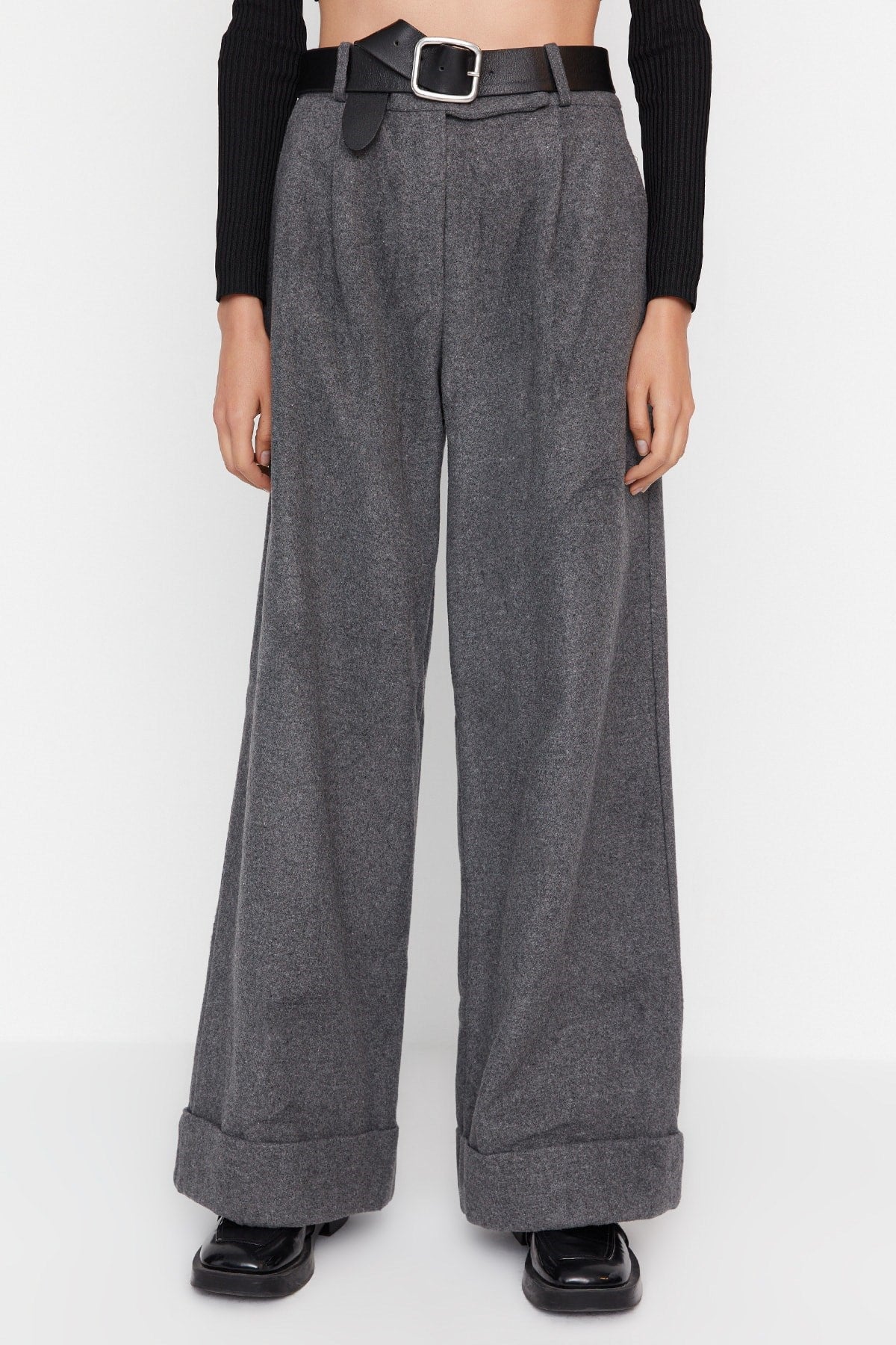 Anthracite Wide Leg/wide Leg High Waist Woven Pants Twoaw23pl00302