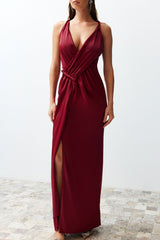 Burgundy Satin Long Night Evening Dress Tprss24ae00038