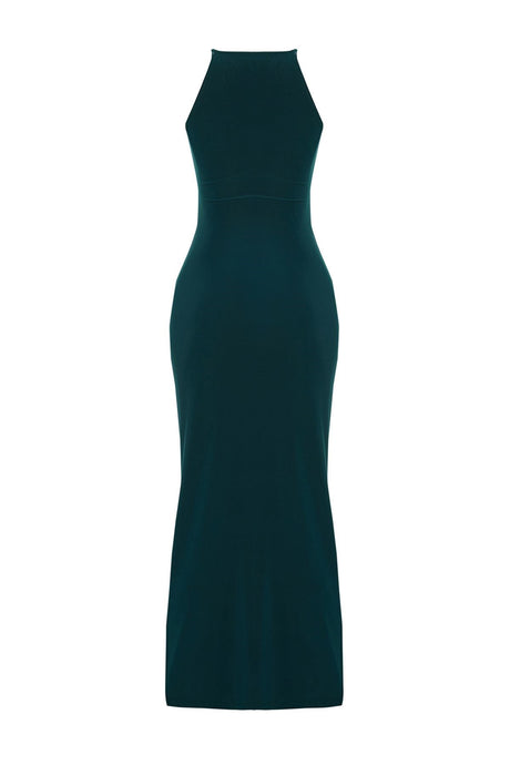 Black Limited Edition Halter Neckline Draped Body-fitting Flexible Maxi Pencil Dress Twoss24el00557