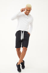 Men's Black Organic Cotton Pocketed Drawstring Short Capri Bermuda Casual And Sports Shorts 0803 Tb2