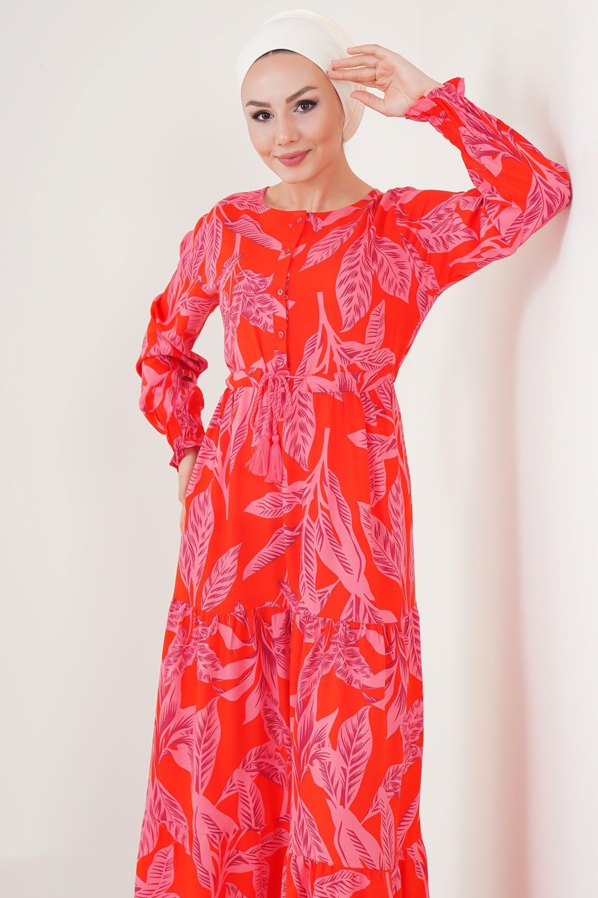 2145 Patterned Burkini Dress - Red 2145bgd19