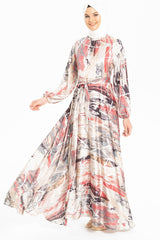 Forest Watercolor Printed Coffee Burkini Silk Dress 5255 T22el3m5255