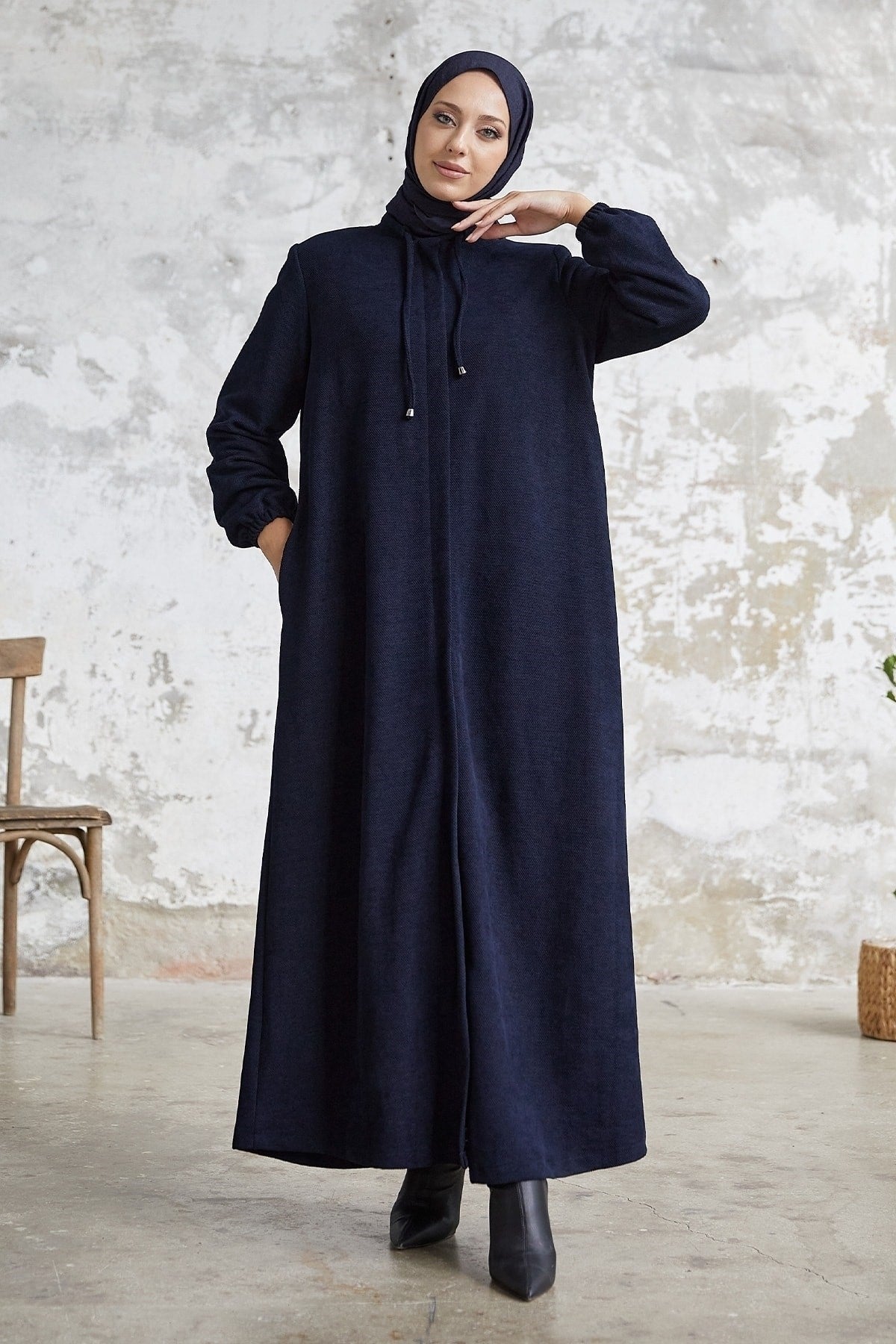 Levina Hidden Patted Abaya - Anthracite Ms00tz6002