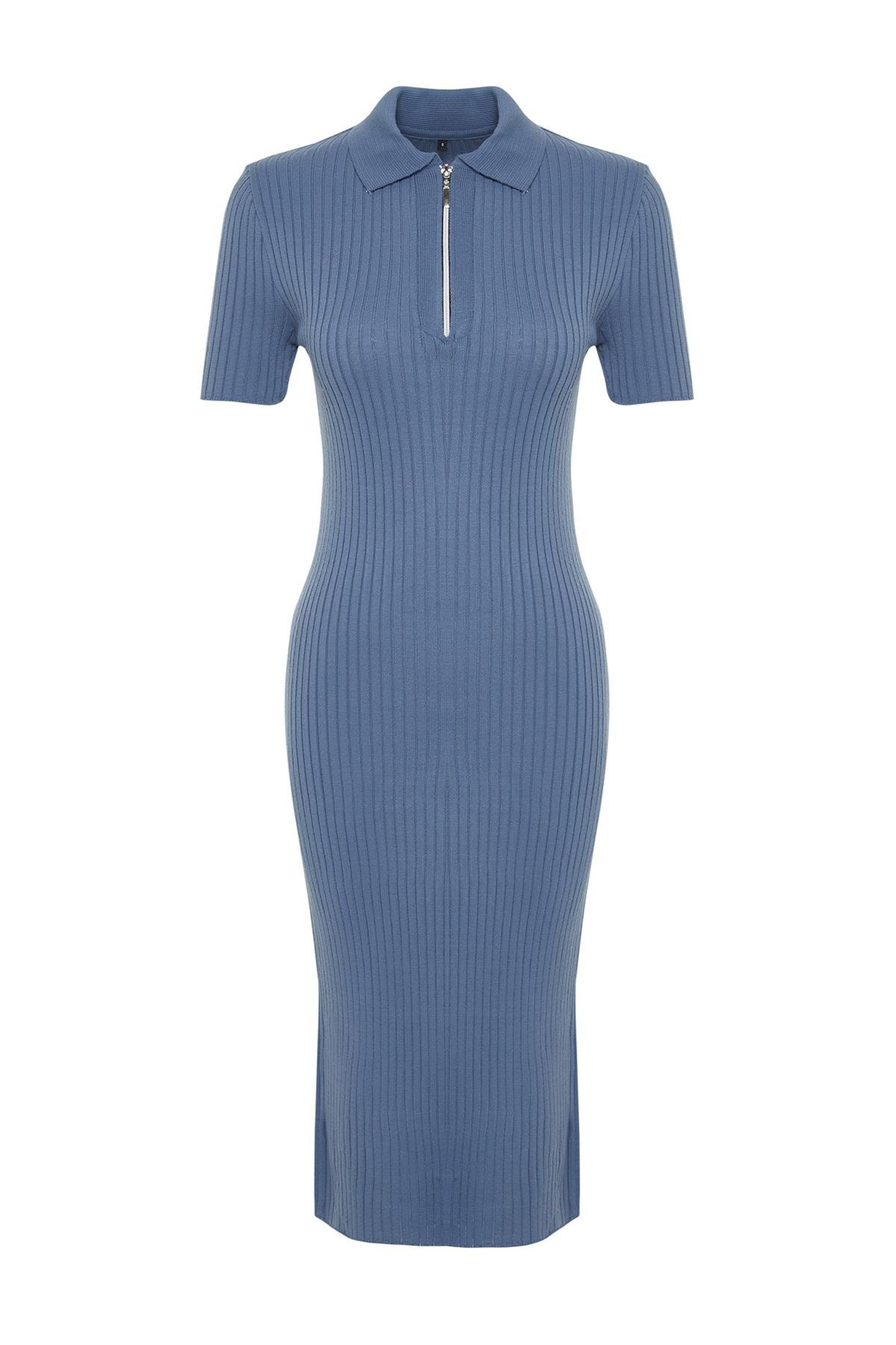 Indigo Midi Knitwear Polo Neck Dress Twoss24el00353