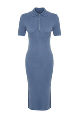 Indigo Midi Knitwear Polo Neck Dress Twoss24el00353