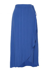 Navy Blue Double Breasted Closure Drawstring Detailed Midi Length Woven Skirt Twoss24et00052