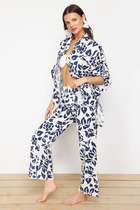 Floral Pattern Woven Kimono Pants Suit Tbess24au00080