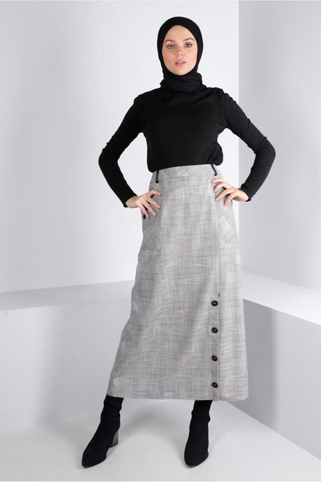 Women's Black (black-beige) Plaid Pattern Skirt T 60333 23ketktr60333