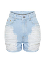 Light Blue Ripped High Waist Mini Denim Shorts & Bermuda Twoss24sr00083