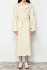 Beige Oversize Wide Cut Belted Cotton Trench Coat Twoss24tr00021