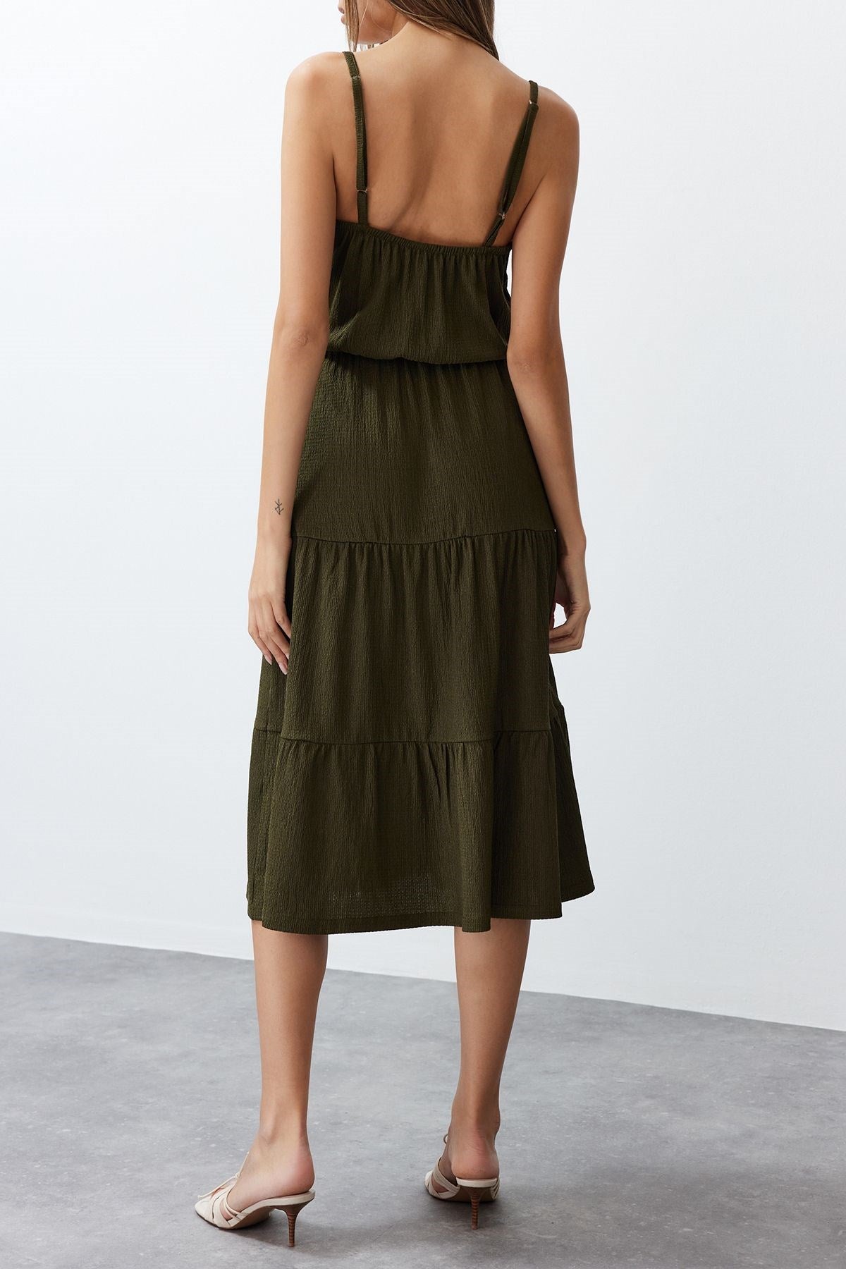 Khaki Strappy Woven Dress Tedss24el00018