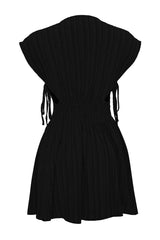 Black Mini Woven Cut Out/window Linen Blended Beach Dress Tbess24el00075