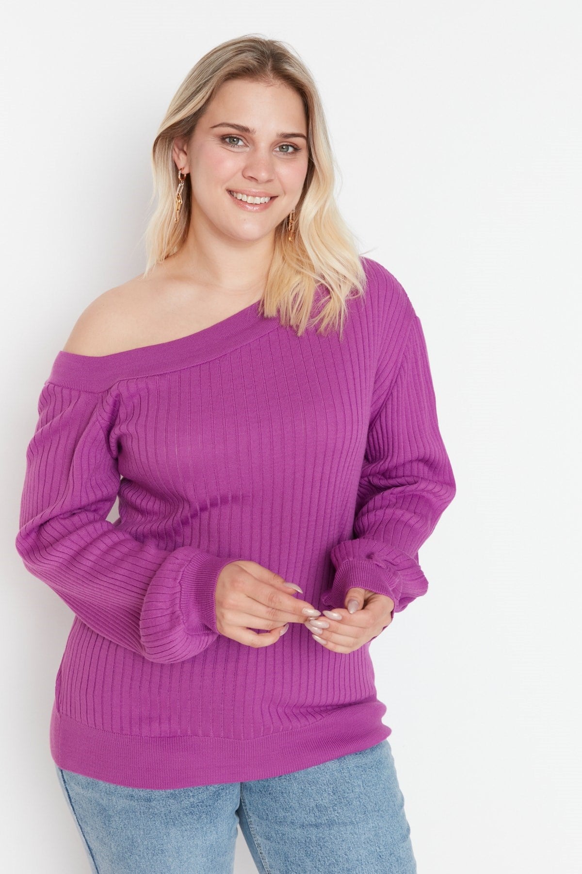 Purple Boat Neck Knitwear Sweater Tbbaw23an00001