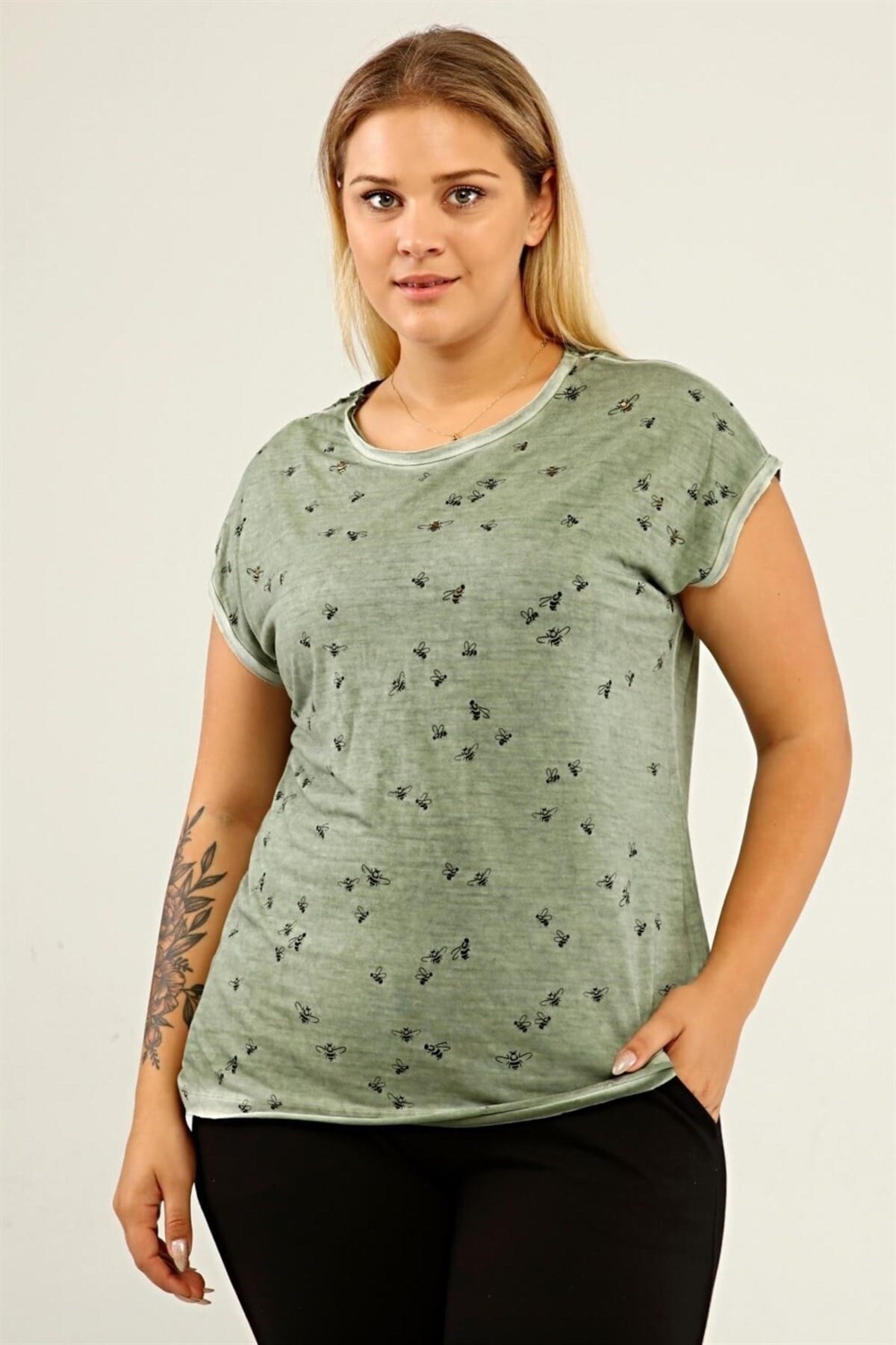 Spade Print Back Lace Oil Wash T-shirt-misty Fog Pra-1668864-905768