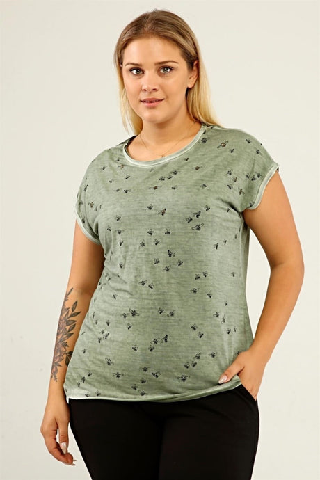 Spade Print Back Lace Oil Wash T-shirt-misty Fog Pra-1668864-905768