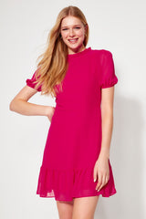 Fuchsia A-cut Ruffle Chiffon Lined Woven Woven Dress Twoss23el00520