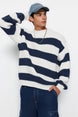 Camel Mens Oversize Fit Wide Pattern Crew Neck Striped Knitwear Sweater Tmnaw23kz00106