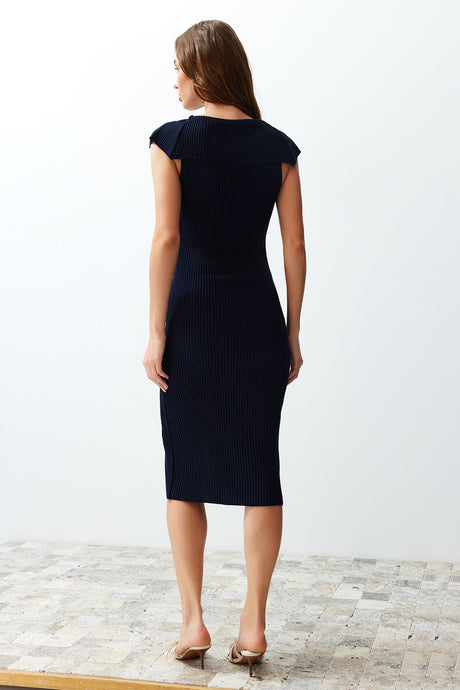 Navy Midi Knitwear Carmen Collar Detailed Dress Twoss24el00362