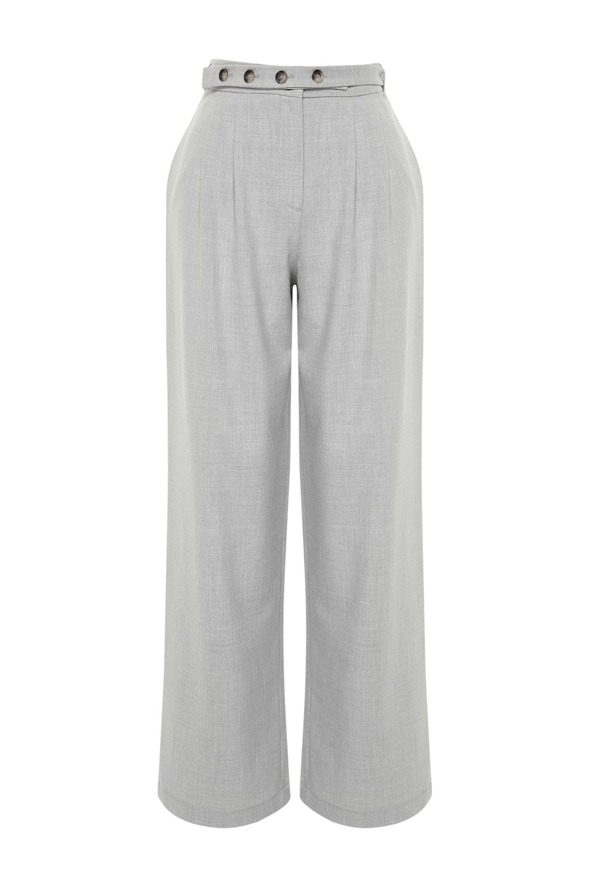 Grey Straight/straight Cut Belt Detailed Woven Pants Twoss24pl00023