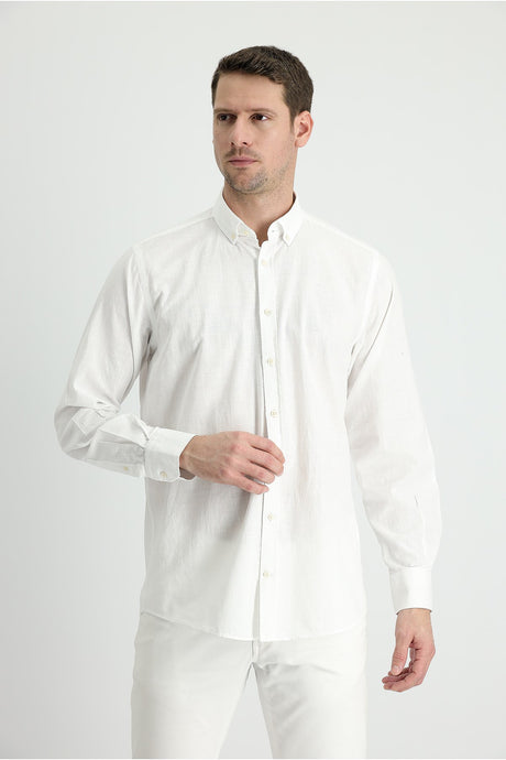 Long Sleeve Regular Fit Linen Look Sports Cotton Shirt 496527