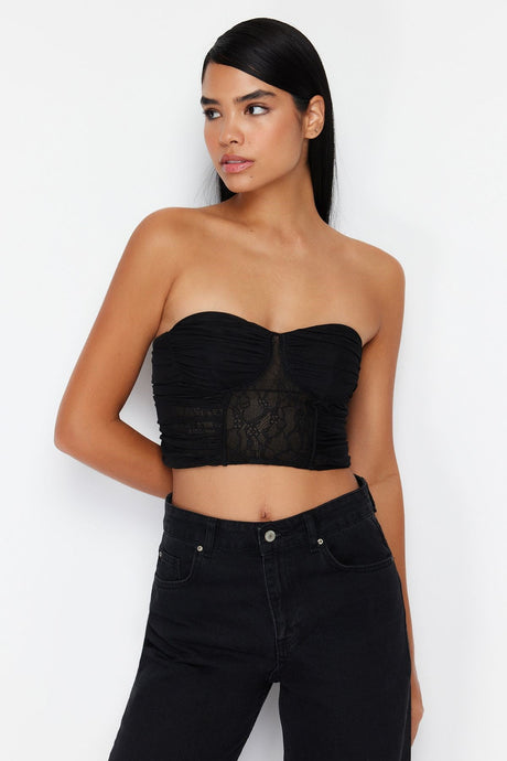 Black Body Fitting Knitted Lace Bustier Tprss24bs00008