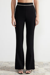 Black Woven Shiny Stone Pants Tprss24pl00002