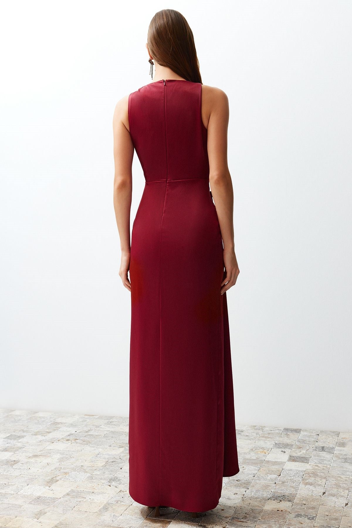 Burgundy Satin Long Night Evening Dress Tprss24ae00038