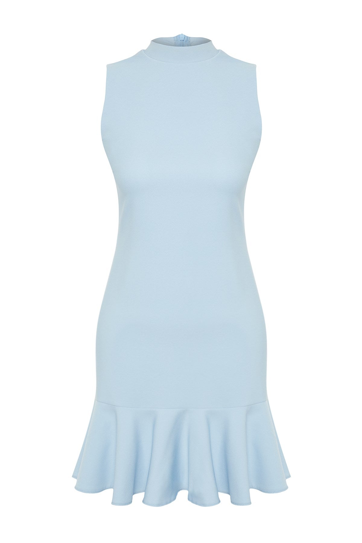 Blue Body-fitting Skirt Ruffle Plunging Neckline Mini Sleeveless Woven Dress Twoss24el00602