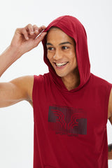 Men's Blue Cotton Plain Printed Pocket Hooded Sleeveless Casual Sports Zero Sleeve Athlete T-shirt T