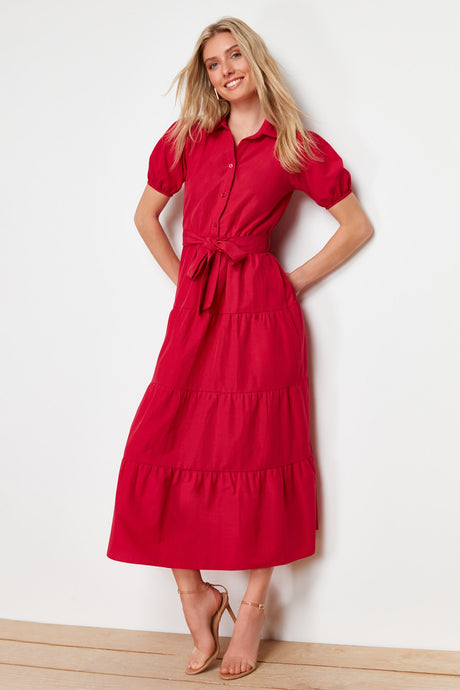 Fuchsia Wide Cut Shirt Collar Maxi Woven Dress Twoss24el00861