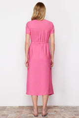 Fuchsia V-neck Midi Woven Dress Twoss24el00501