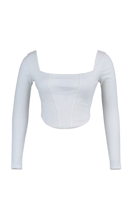 Ecru Crop Fitted Knitted Blouse Detailed Blouse Tbbaw23af00118