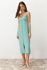 Mint Plain Cut Button Detailed Midi Woven Dress Twoss24el00505