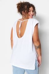 White More Sustainable Knitted Back Decollete Wadded T-shirt Tbbss23bf00045